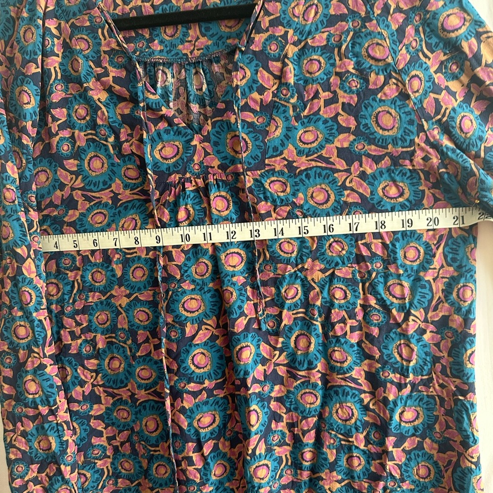 Natural Life Rowan XL midi dress floral navy teal purple, side slit - Picture 7 of 9